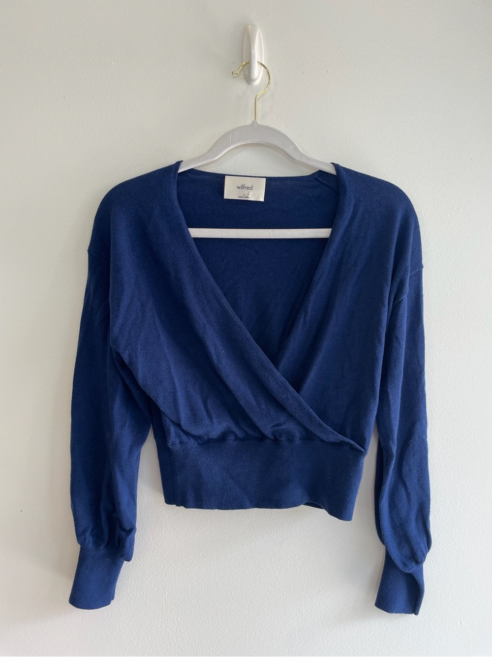 Wilfred Deep Blue Wrap-Front Cropped Sweater